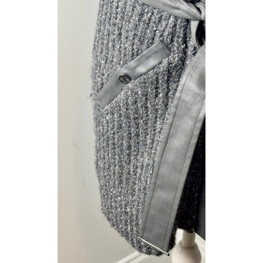 White House Black Market Grey Metallic Knit Longline Belted Sweater Vest‎ Small - Picture 7 of 9